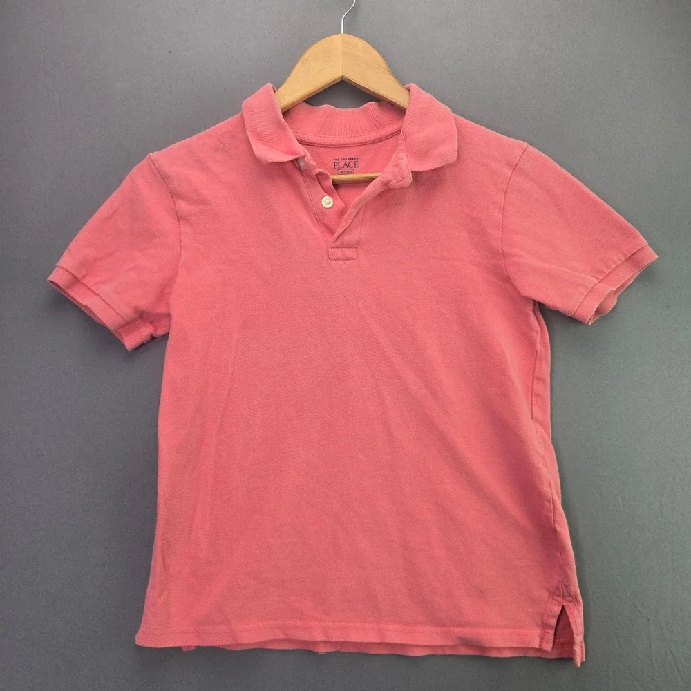 The Children's Place Polo Shirt Boys Large 10/12 Pink Short Sleeve Pique Cotton